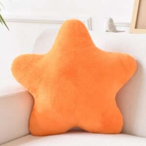 HCB TORTUGA Star Pillow, Decorative Throw Pillows for Bed Couch, 15" Star Shaped Pillow Plush Floor Cushions Room Decor Pillow with Faux Rabbit Fur for Sofa Bedroom Living Room (Orange, 19.6" x 19.6")